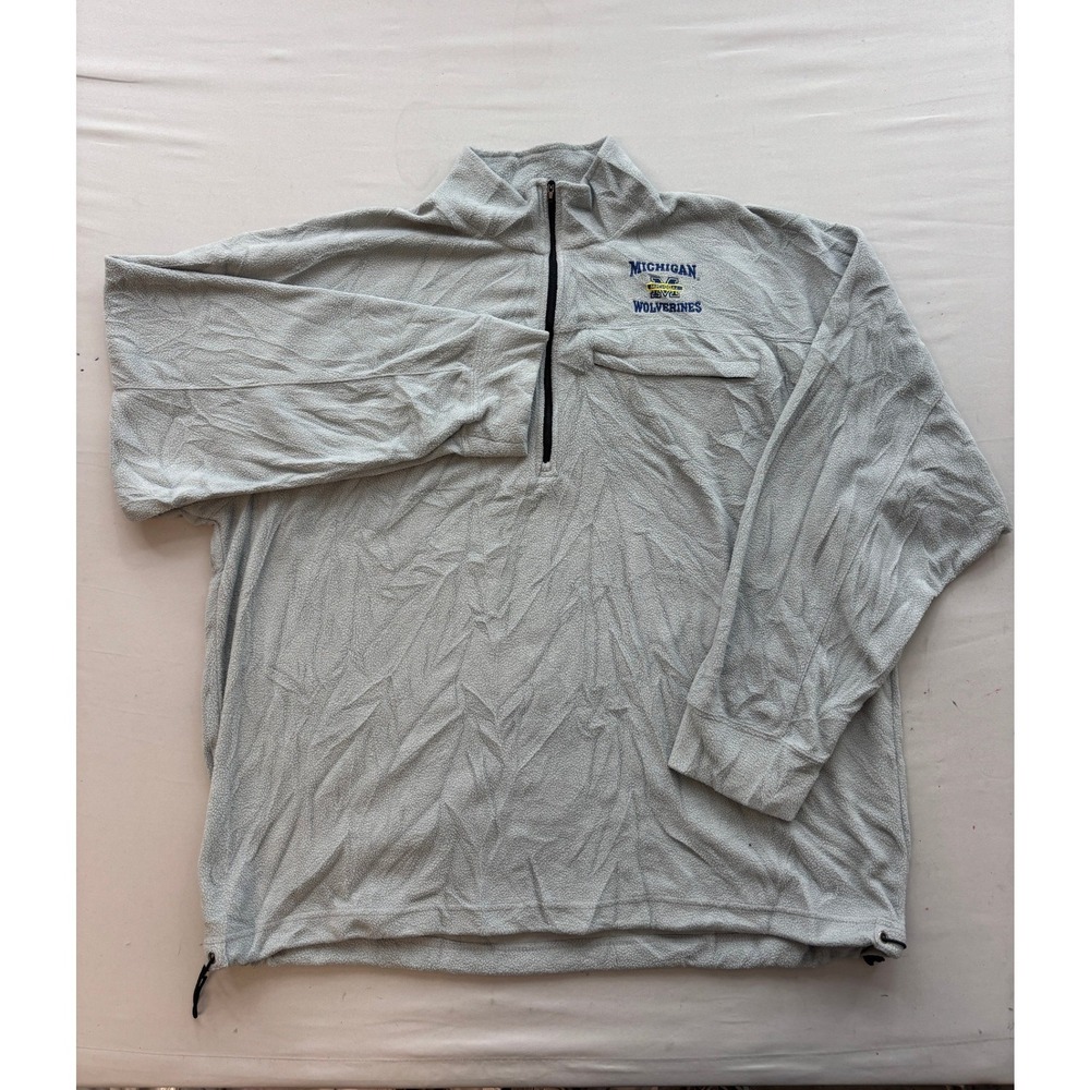 Big Ball Sports Michigan Wolverines Fleece Quarter Zip Pullover Grey Mens XL